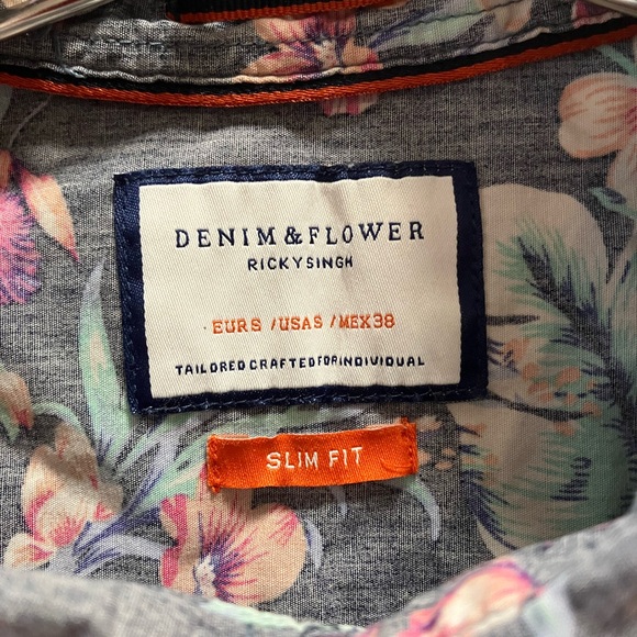 Denim and Flower Ricky Singh men’s medium button down floral tee shirt - Picture 3 of 3